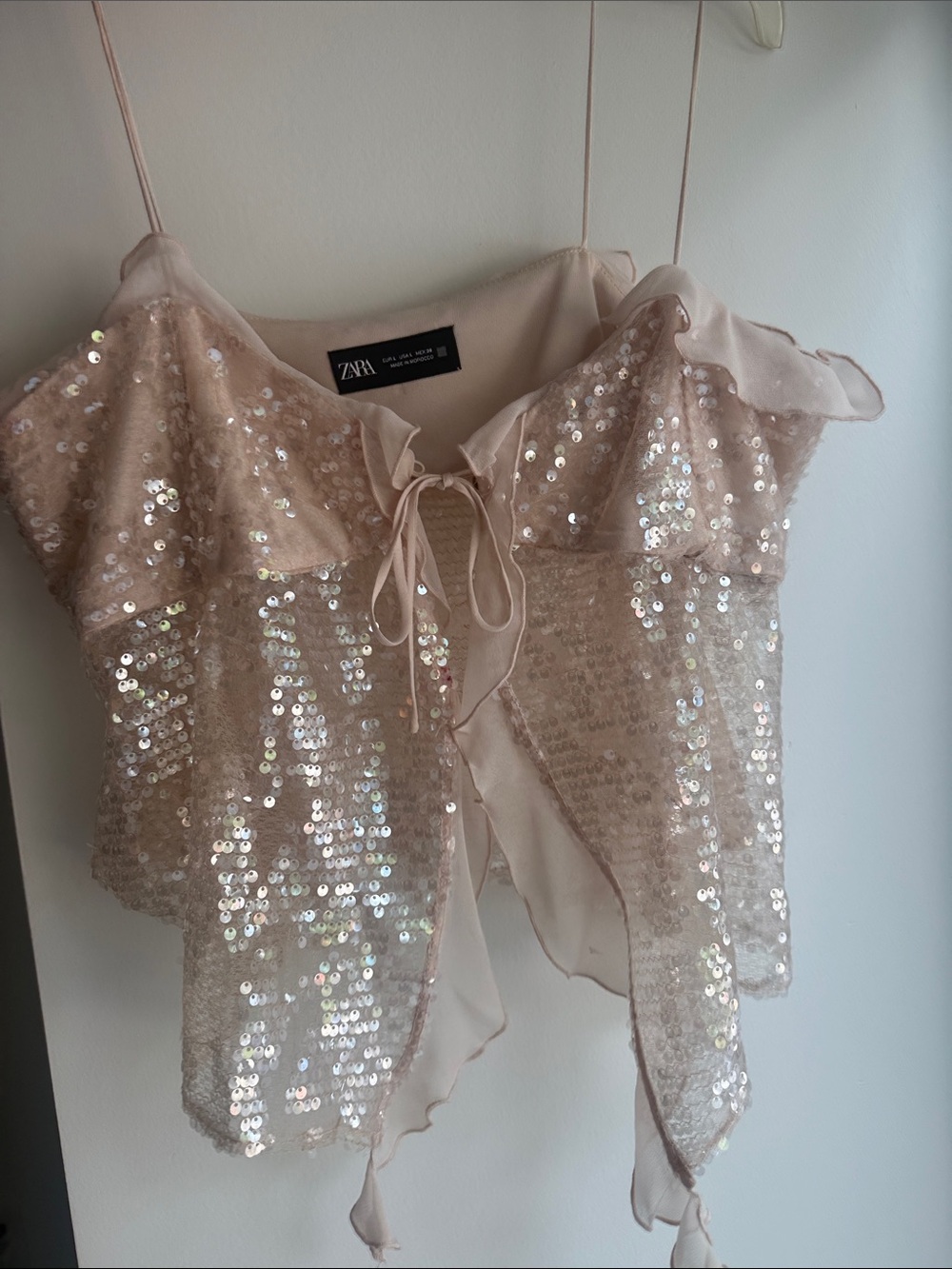 Zara Blush Sequin Tie-Front Camisole